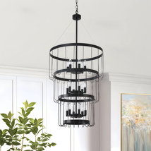 18-Light Black Candle Chandelier, Farmhouse 3-Tier Adjustable for Foyer,... - $319.99