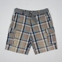 AirWalk Plaid Cotton Cargo Shorts Mens 34 M Belted Flat Front Casual Lig... - $14.84