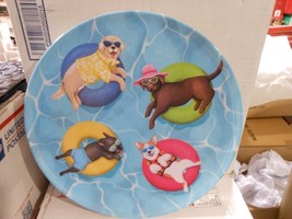 Round Melamine Plate Dish 11&quot; - Dogs Sunbathing On Ring Floats - $8.86