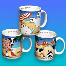 3 Vtg 80s Cow Nude Beach Watch Your Step Vandor Pelzman Design Coffee Cup Mugs - £31.96 GBP