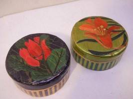 2 pc Bamboo Floral Trinket Box Set Wood Flower Felt Box Set #B - £12.51 GBP