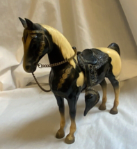 Vintage Breyer Horse Black &amp; White Western Horse Toy Saddle Chain Reins Black - £37.49 GBP