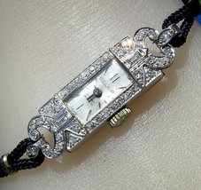 Earth mined Diamond Platinum Ladies Deco Watch Unique Design Vintage case - £2,689.84 GBP