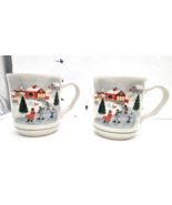 2 Vintage Sango Christmas Mug &quot;Silent Night&quot; Ice Skating Farm House Ceramic - $14.95