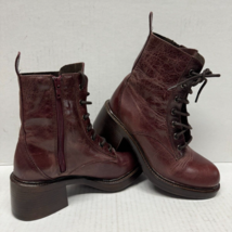 MIZ MOOZ  LEATHER SIDE ZIP LACE UP  BOOT WINE 37EU / 7US  # C-80 - $137.61