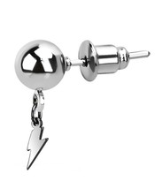  Dangling Lightning Bolt Silver-tone Stainless Steel Bead Ball Stud Earring - £7.58 GBP