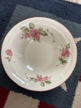 Roseland Cereal Soup Bowl 7&quot; Rose Gibson Genuine Stoneware White Pink Green - £5.74 GBP