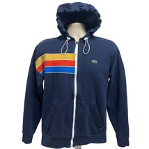 Lacoste Sport Mens Navy Blue Striped Zip Up Hoodie Sweatshirt Jacket Small Logo - £62.75 GBP