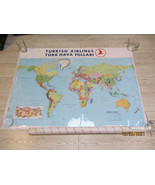 39&quot; X 54&quot; LAMINATED TURKISH AIRLINES WORLD MAP BY GURBUZ - £15.93 GBP