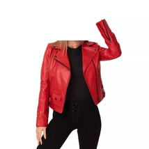 New Moto Women&#39;s Red Leather Jacket 100% Real Soft Lambskin Stylish Biker Jacket - £92.22 GBP+