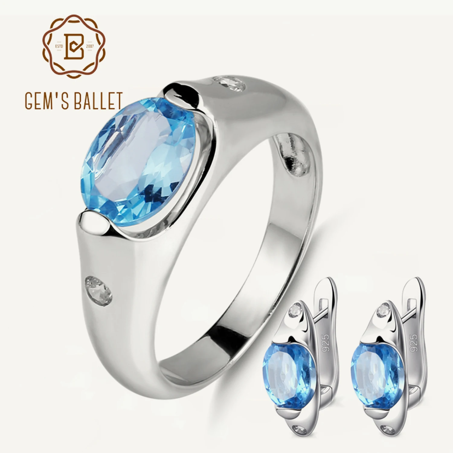 5.52ct Casual Oval Natural Blue Topaz Gemstone Jewelry Set 925 Sterling ... - $113.02