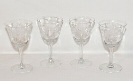 Vintage 4pc Set Elegant Crystal Glass Cordials Liqueur Stemware Etched Glass - £23.73 GBP