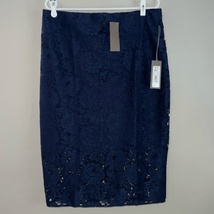 New York &amp; Company Eva Mendes Navy Blue Floral Lace Pencil Skirt Sz 16 - £21.49 GBP