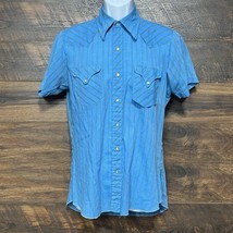 Men Wrangler Shirt Bronco Japan 15.5 Flannel Pearl Snaps Western Med Blu... - $18.05