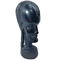 African Carved Tribal Head Statue Heavy Dark Wood Male Bust 6 tall Vintage - $23.95