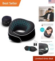 Compact Black Memory Foam Neck Pillow with Contoured Eye Mask - Travel Set - $64.13
