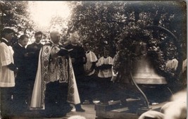 Catholic Priests Ceremony Large Bell in Garden Real Photo Postcard Z13 - £13.33 GBP