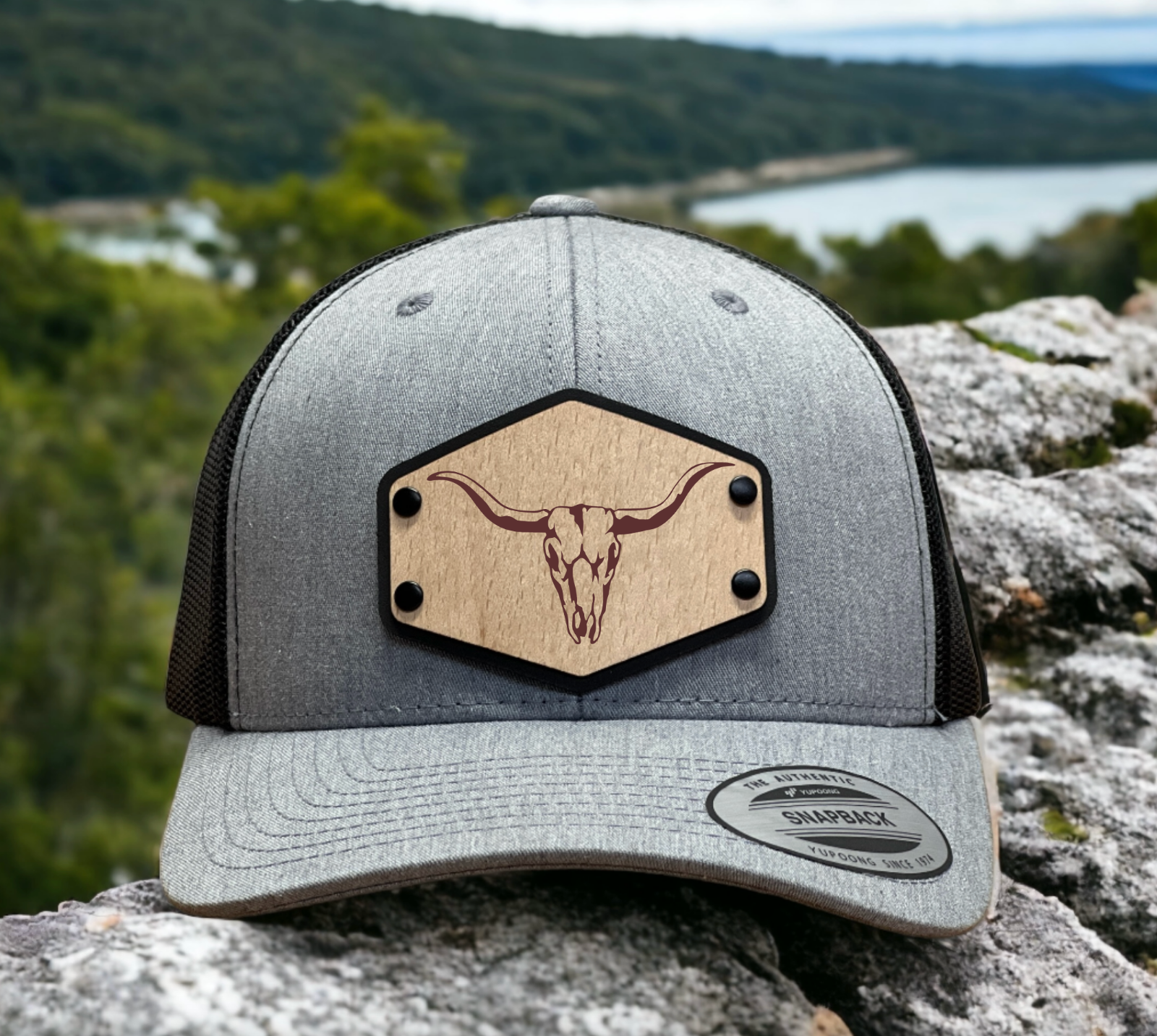 Longhorn Sku Hunter Collection Wood Leather Patch Trucker Hat Patriotic ... - $27.99