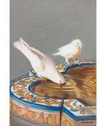 DIBUJO DE PALOMAS BEBIENDO. PINTURA DE PALOMAS. CUADRO DE PALOMAS. - $6,253.25 MXN