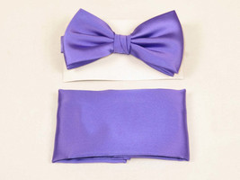 Men&#39;s Bow Tie Hankie by J.Valintin Collection #92497 Solid Purple Satin - £19.75 GBP