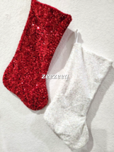2PC Elegant Christmas Sequins Stockings Red White Candy Cane Peppermint 20&quot; - £31.06 GBP