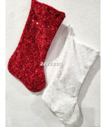 2PC Elegant Christmas Sequins Stockings Red White Candy Cane Peppermint 20&quot; - £31.57 GBP