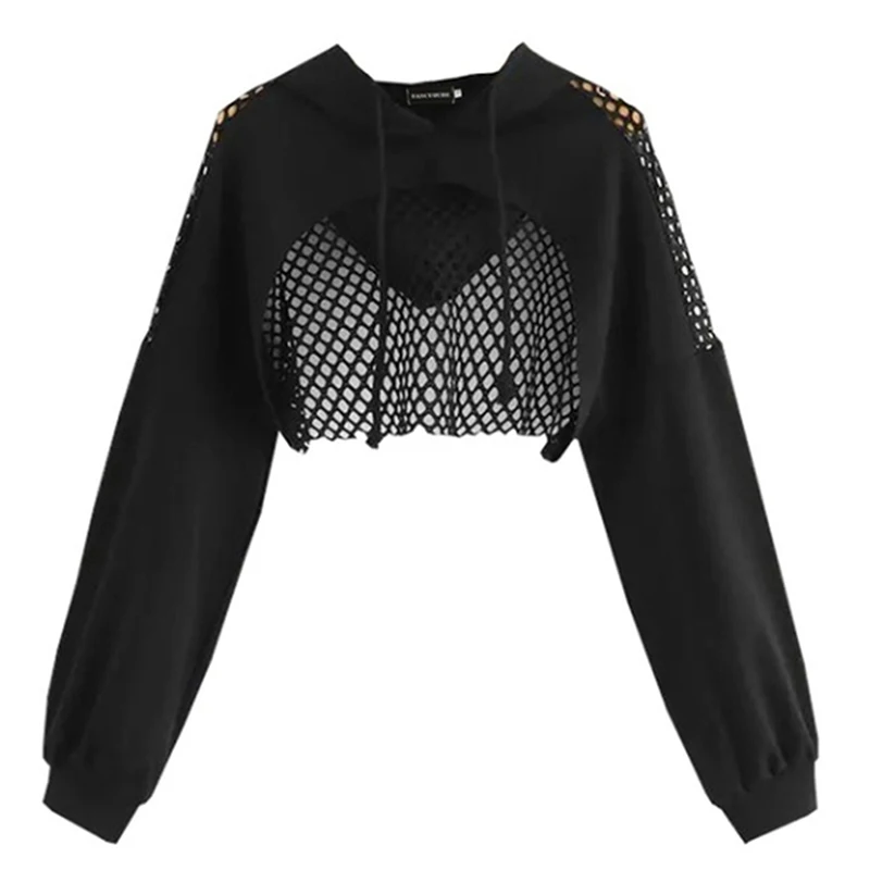 Black  Womens Sweatshirts Hoodie Crop Tops  work Long Sleeve Cropped Sweatshirt  - £67.79 GBP