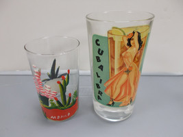 Pair of Mexican Hand Painted Drinking and Juice Glasses Mid 20th Century - £31.94 GBP