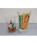 Pair of Mexican Hand Painted Drinking and Juice Glasses Mid 20th Century - £31.31 GBP