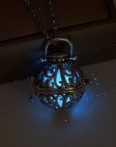 Glow in the dark necklace - luminous ball with cubic zirconia crystal charm - £5.84 GBP