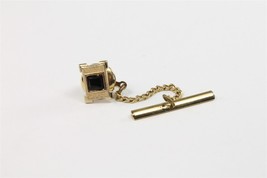 ✅ Vintage Men Neck Tie Pin w/Chain Clasp Bar Clip Square Onyx Gold Tone ... - £5.47 GBP