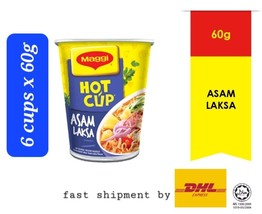 Malaysia Maggi Hot Cup Asam Laksa Instant Noodle 6 cups x 60g -fast by DHL Exp - $89.00