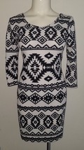 MISS Black White Aztec Print Bodycon Dress Short Criss-Cross Back Size J... - £12.62 GBP
