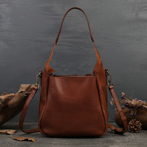 Genuine Leather Women&#39;s Bag Solid Color Vintage Women&#39;s Portable Crossbody Bag T - £80.12 GBP