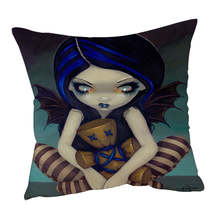 Voodoo in Blue Gothic Angel with a Voodoo Doll Cushion Cover - $21.71 CAD