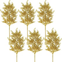 6 Pcs Gold Glitter Artificial Cedar Spray Christmas Floral Arrangements Branches - £22.01 GBP