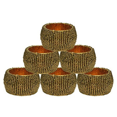 Primary image for Prisha India Craft - Beaded Napkin Rings Set of 6 dark gold - 1.5 Inch in Size-P