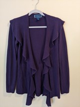 Karen Scott Women&#39;s Plus Size Ruffle Neckline Cardigan Sweater Purple Si... - £11.68 GBP