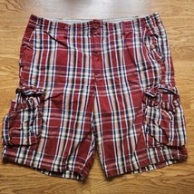 Ruff Hewn Cargo Shorts Mens Size 40 Red Plaid Casual - £7.43 GBP