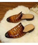 Handmade alligator textured leather mules, men leather dress slippers, c... - $169.99