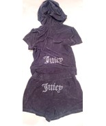 Juicy Couture Bling Terry Short Sleeve Hoodie &amp; Shorts Set Liquorice Bla... - €60,37 EUR