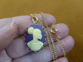CA10-187) RARE African American LADY purple + ivory CAMEO brass pendant necklace - £21.24 GBP