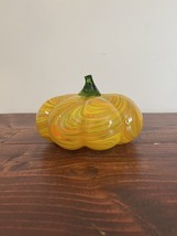 Vintage Handblown Swirl Glass Pumpkin Art Paperweight Fall Home Accent Decor - £23.36 GBP