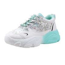 Trendy Design Woman Sneakers Chunky Transparent Mesh With Bling Crystal Big Size - £39.36 GBP