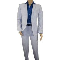 Men ADOLFO Seersucker Suit Stripe Casual Dressy Summer Suit 2 Button C622 Blue image 13