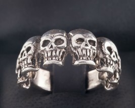 Men&#39;s Biker Skull Sterling Silver Band Ring Size 9.25 - £53.73 GBP