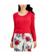 Charter Club Womens Ribbed Henley Pajama Top Candy Red Large STRETCHY SOFT - $13.98