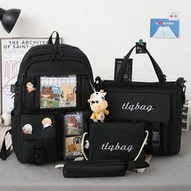 4 Pcs Set Cute Women Backpack Canvas School Bags For Teenage Girls Kawaii Colleg - £43.45 GBP