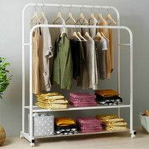 Large Cloth Garment Hanging Rack Organizer Double Rail Hallway Storage W... - $68.39