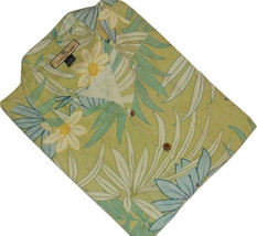 Tommy Bahama Men&#39;s M Silk Tropical Hawaiian Floral Shirt Green White Blue Yellow - £15.55 GBP